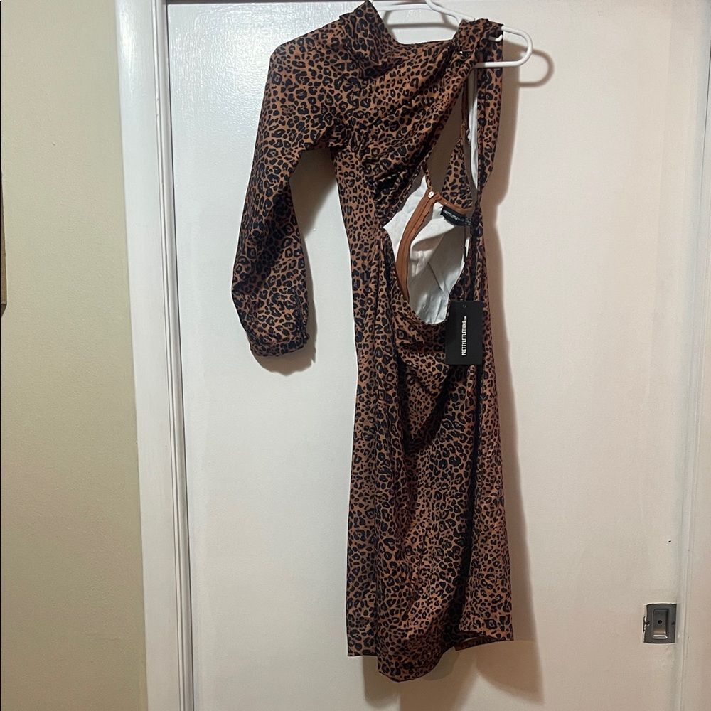 PrettyLittleThing One Shoulder Leopard Dress NWT size 14